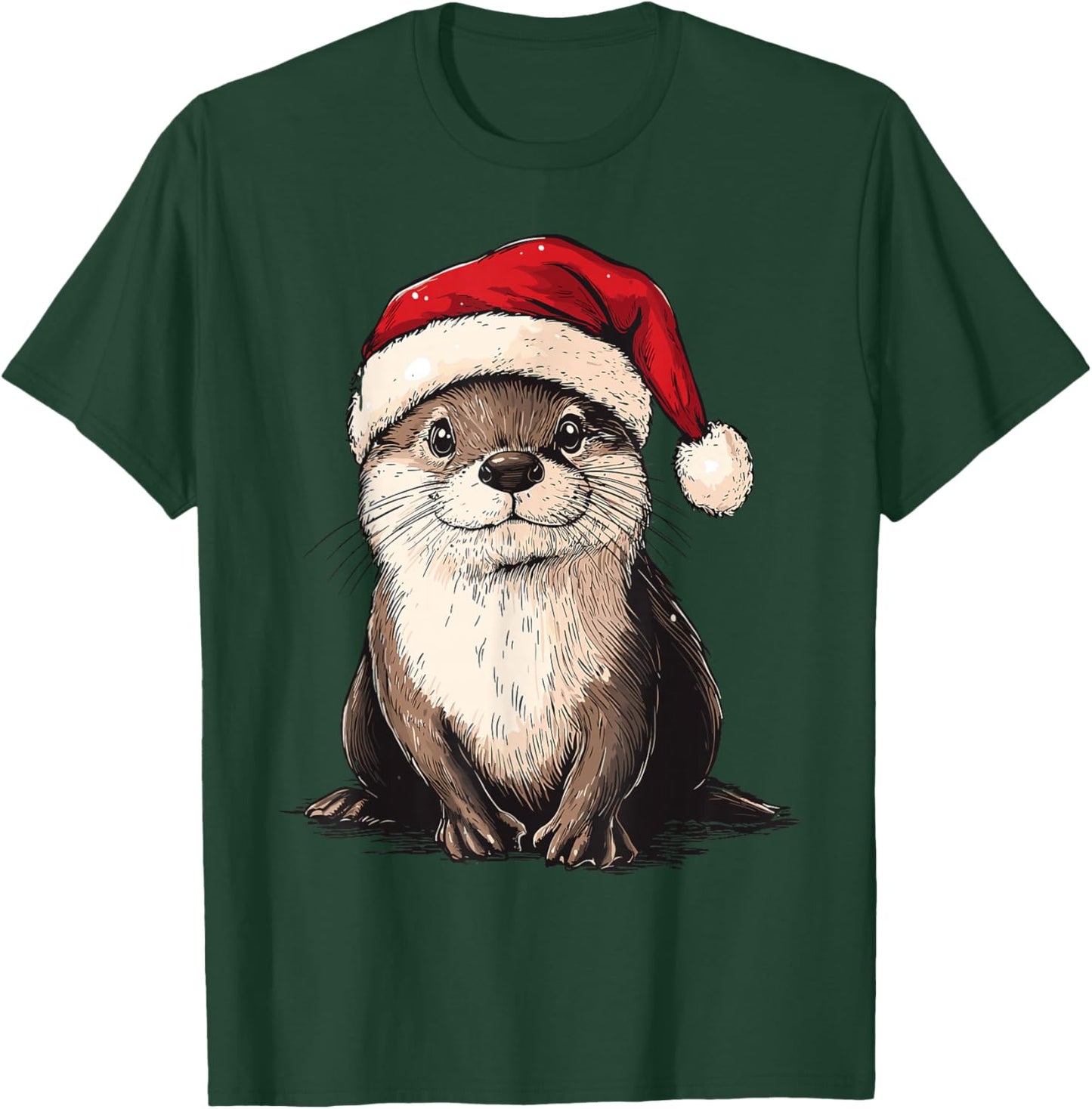 Funny Otter Santa Hat Xmas Otter Lovers Christmas Pajama T-Shirt - T-Shirt | Forest