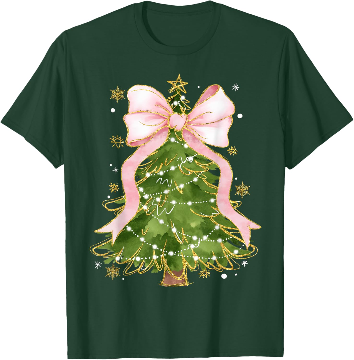 Coquette Bow Christmas Tree Xmas Holiday Girly Outfit Women T-Shirt - T-Shirt | Forest