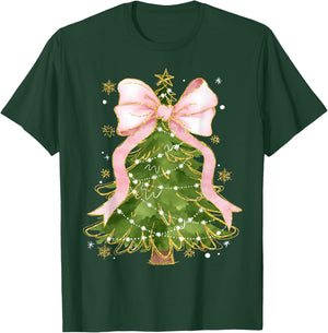 Coquette Bow Christmas Tree Xmas Holiday Girly Outfit Women T-Shirt - T-Shirt | Forest
