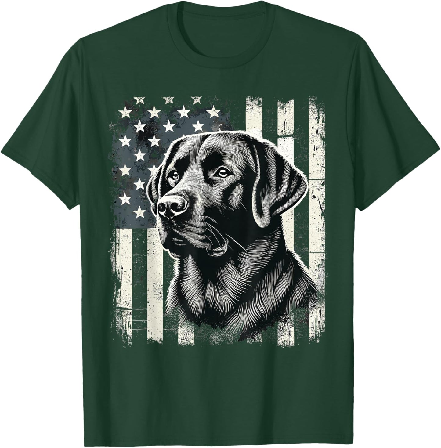 Patriotic American Black Labrador USA Flag T-Shirt - T-Shirt | Forest