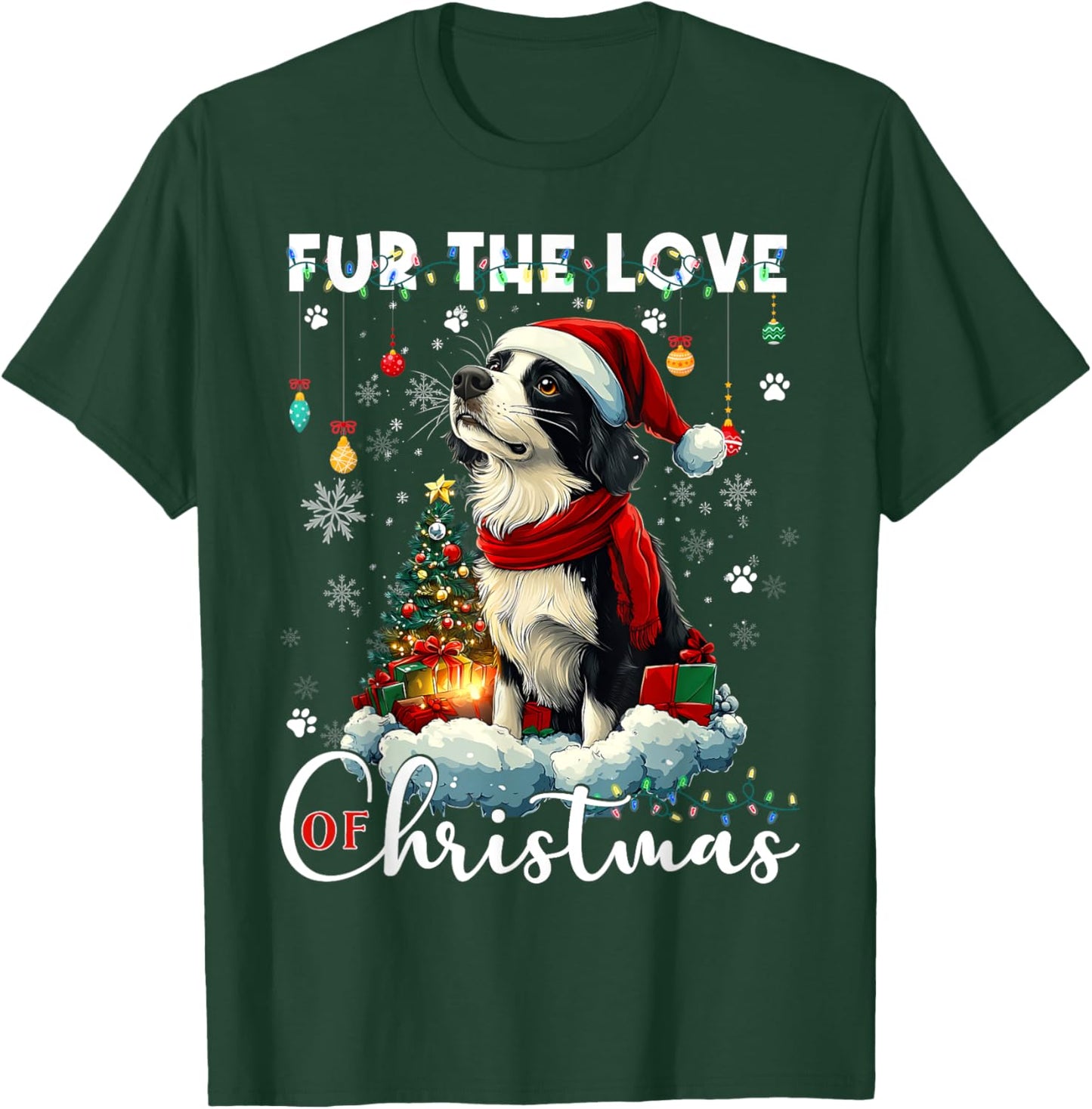 Border Collie Christmas Tree Decorations Dog Lover Xmas Men Women Kids T-Shirt - T-Shirt | Forest