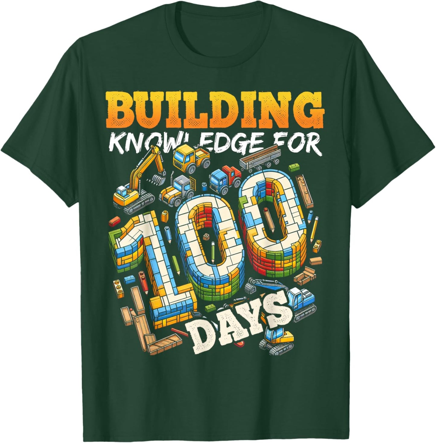 100 Days of School Boys Teacher 100th Day Construction Truck T-Shirt - T-Shirt | Forest