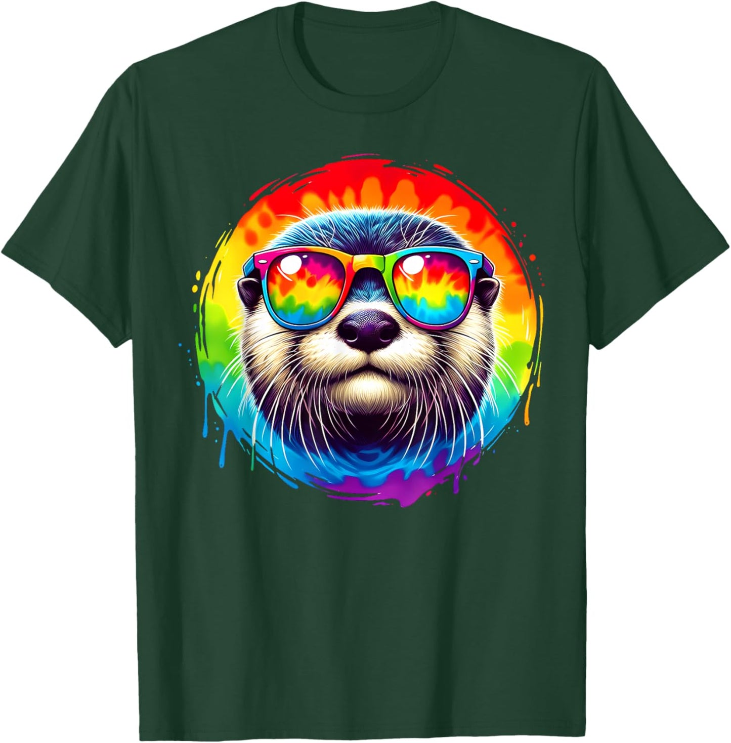 Cool Tie Dye Sunglasses Otter Illustration Art T-Shirt - T-Shirt | Forest