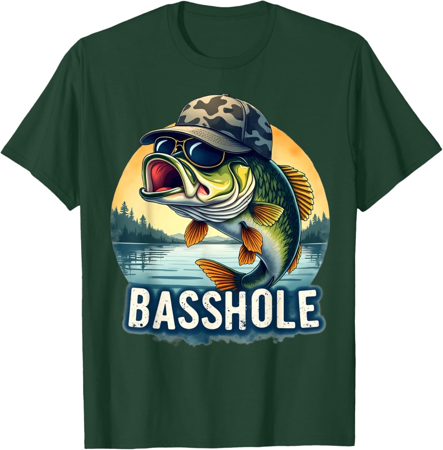 Basshole Funny Bass Fishing Dad T-Shirt - T-Shirt | Forest