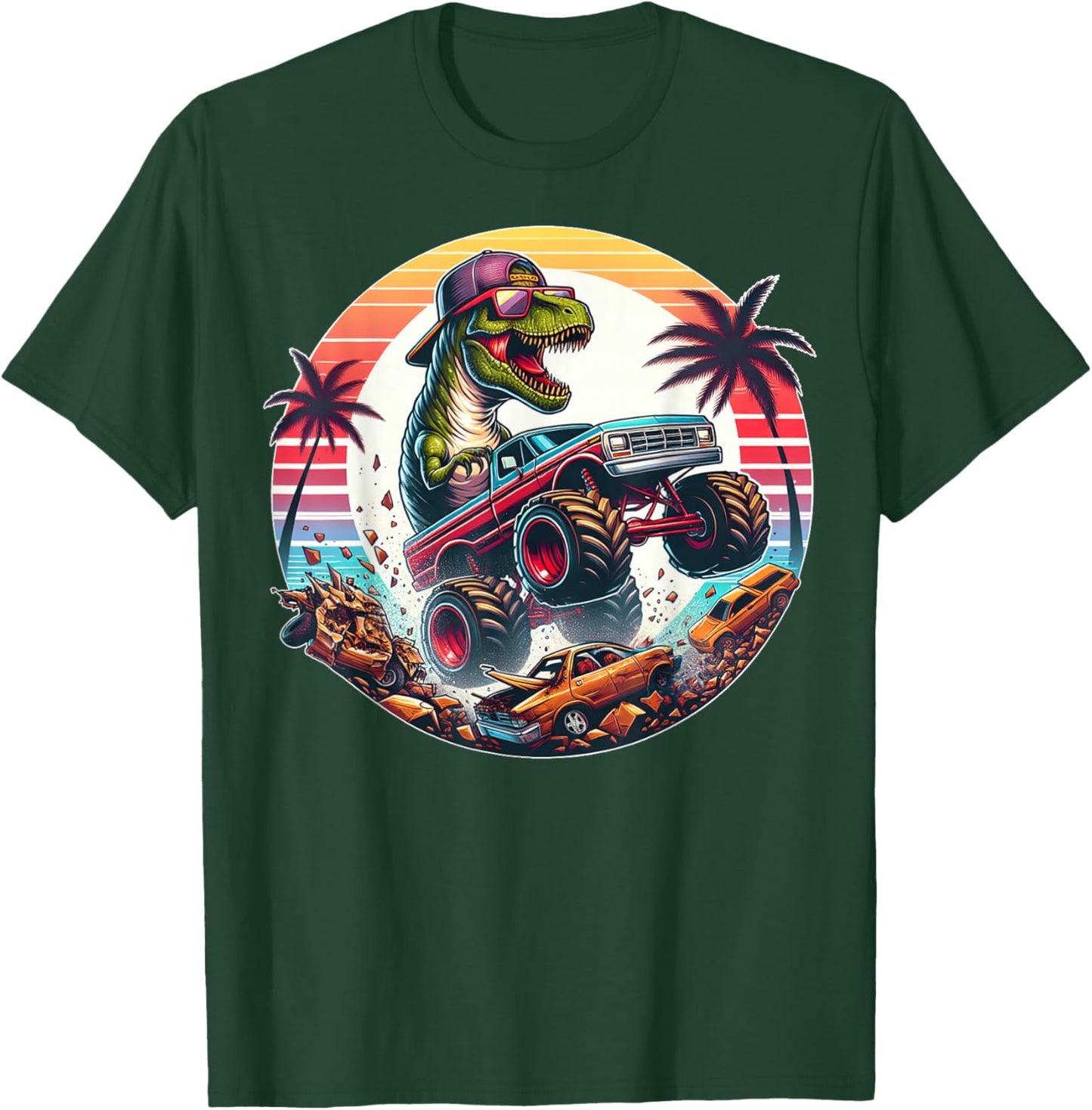 T-rex Dinosaur Monster Truck Vintage Kids Youth Toddlers Jam T-Shirt - T-Shirt | Forest