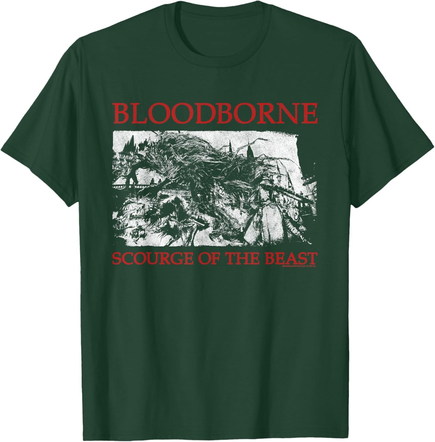 Bloodbourne Scorage of The Beast Scene Red Text Video Game T-Shirt - T-Shirt | Forest
