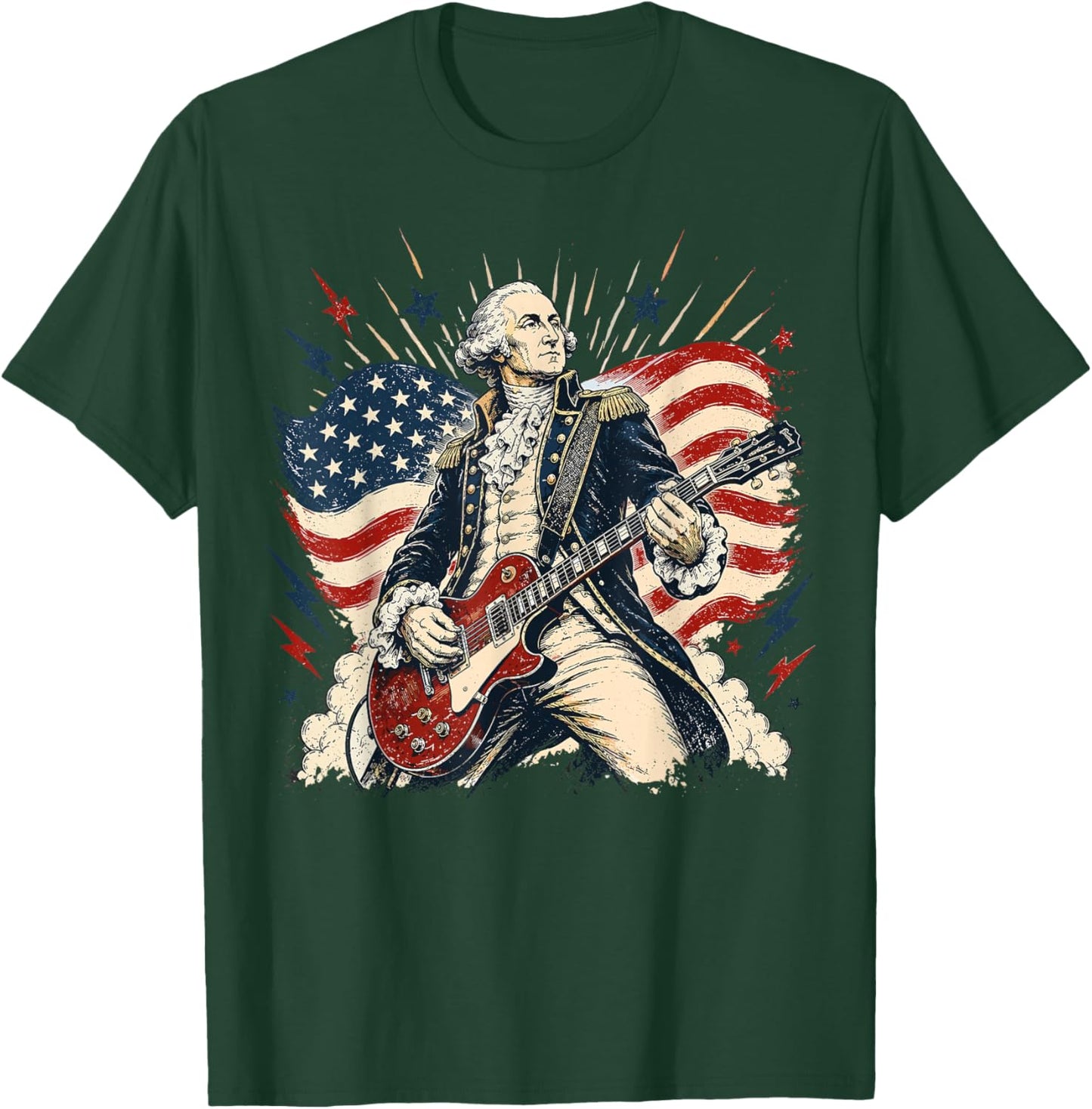 George Washington Playing Guitar 4th July 250th Anniversary T-Shirt - T-Shirt | Forest