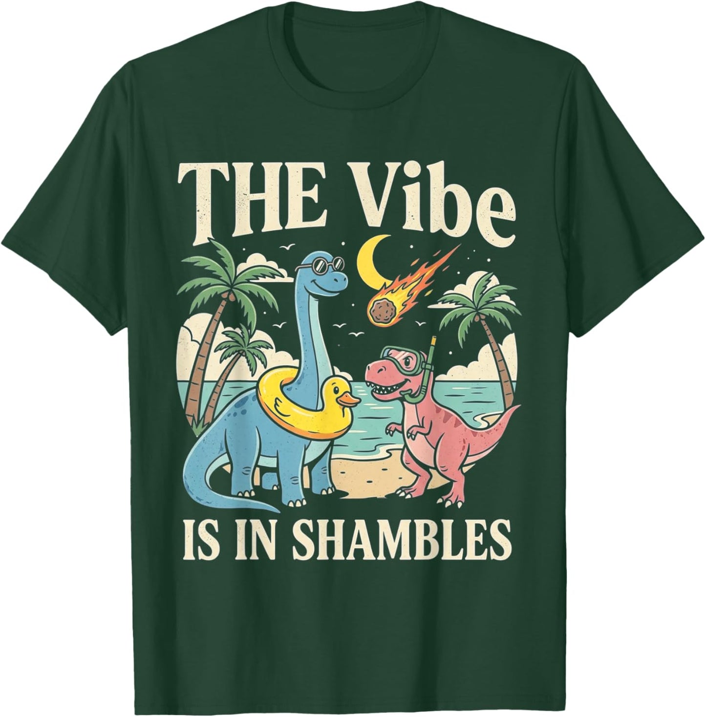 Retro Dino Humor The Vibe is in Shambles Meme T-Shirt - T-Shirt | Forest
