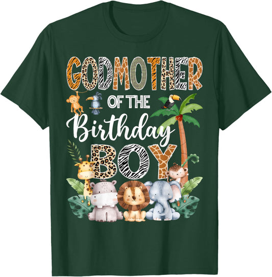GodMother Of The Birthday Boy Safari Jungle Bday Party T-Shirt - T-Shirt | Forest