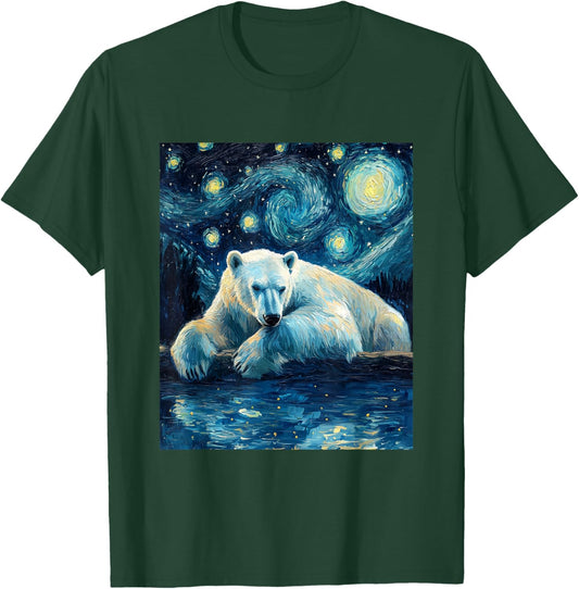 Cute Polar Bear - Van Gogh Style - Starry Night T-Shirt - T-Shirt | Forest