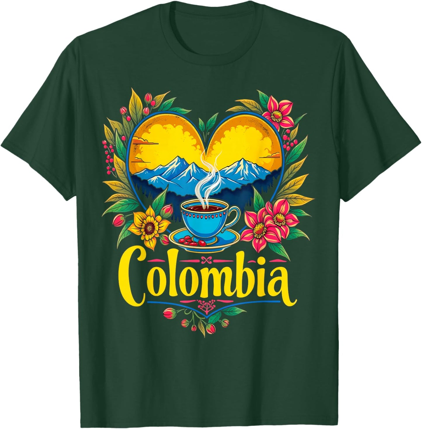Colombia Coffee Mountains Heart T-Shirt - T-Shirt | Forest