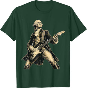 George Washington Playing Electric Guitar Fun Retro Rocker T-Shirt - T-Shirt | Forest