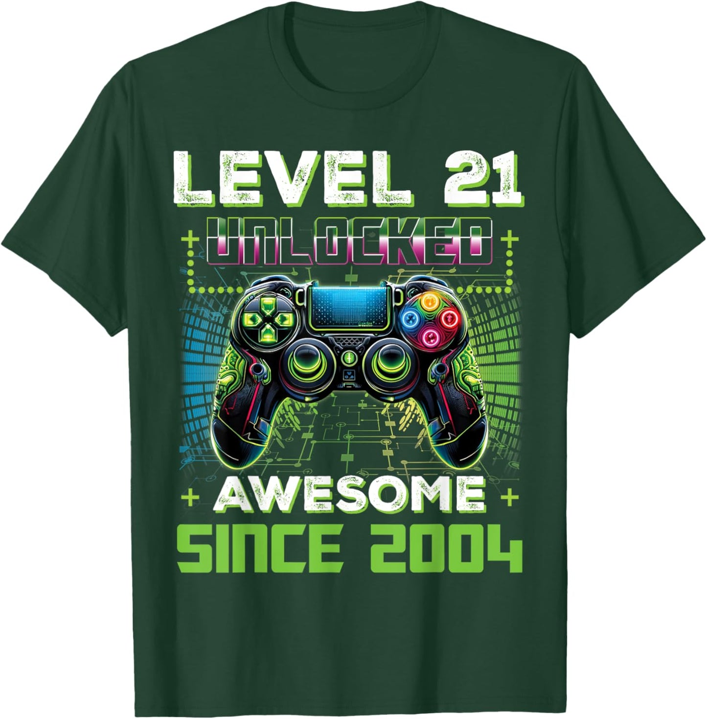 Level 21 Unlocked Video Game Controller 21st Birthday Gamer T-Shirt - T-Shirt | Forest