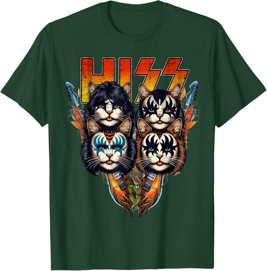 Hiss Funny Cats Kittens Parody Rock Rockin vintage retro cat T-Shirt - T-Shirt | Forest