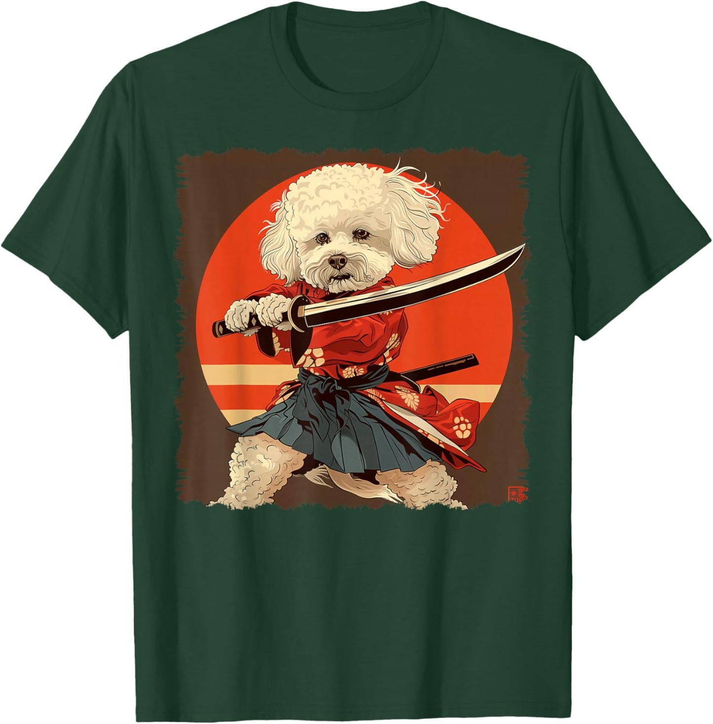 Bichon Frise Dog Japanese Art Samurai Ukiyo-e Vintage T-Shirt - T-Shirt | Forest