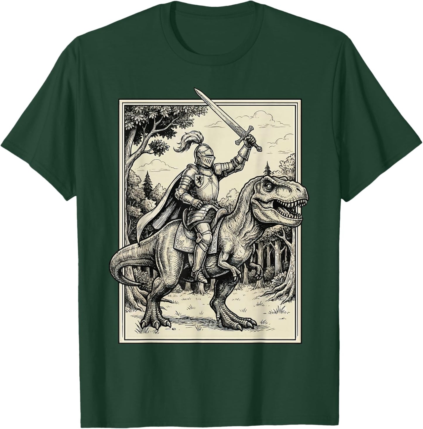 Knight Riding Dinosaur T-Rex Renaissance T-Shirt - T-Shirt | Forest