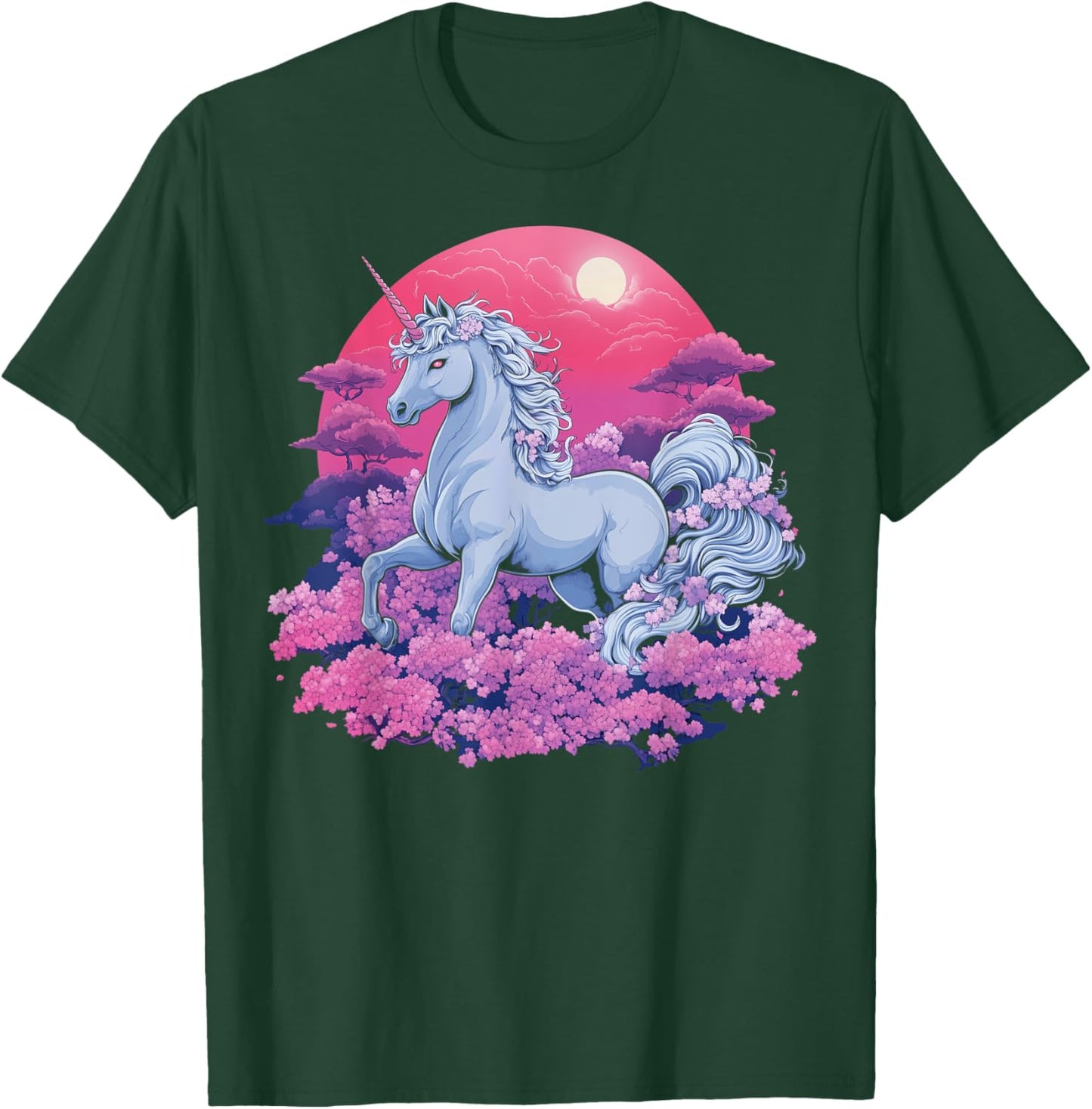 Vaporwave Unicorn Cherry Blossoms Retro Synthwave Aesthetic T-Shirt - T-Shirt | Forest