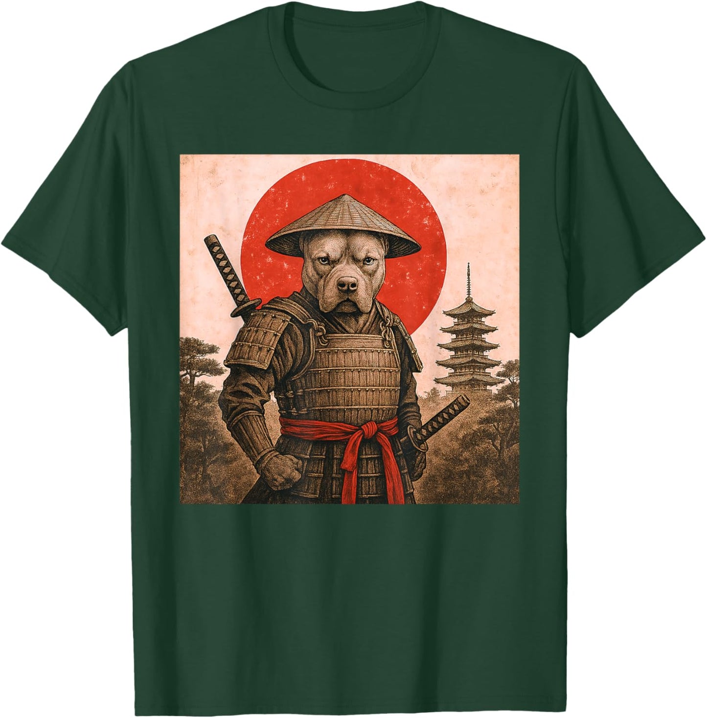 Amateur Dogs Ukiyo-e Japanese Vintage Pit Bull Samurai Warrior T-Shirt - T-Shirt | Forest
