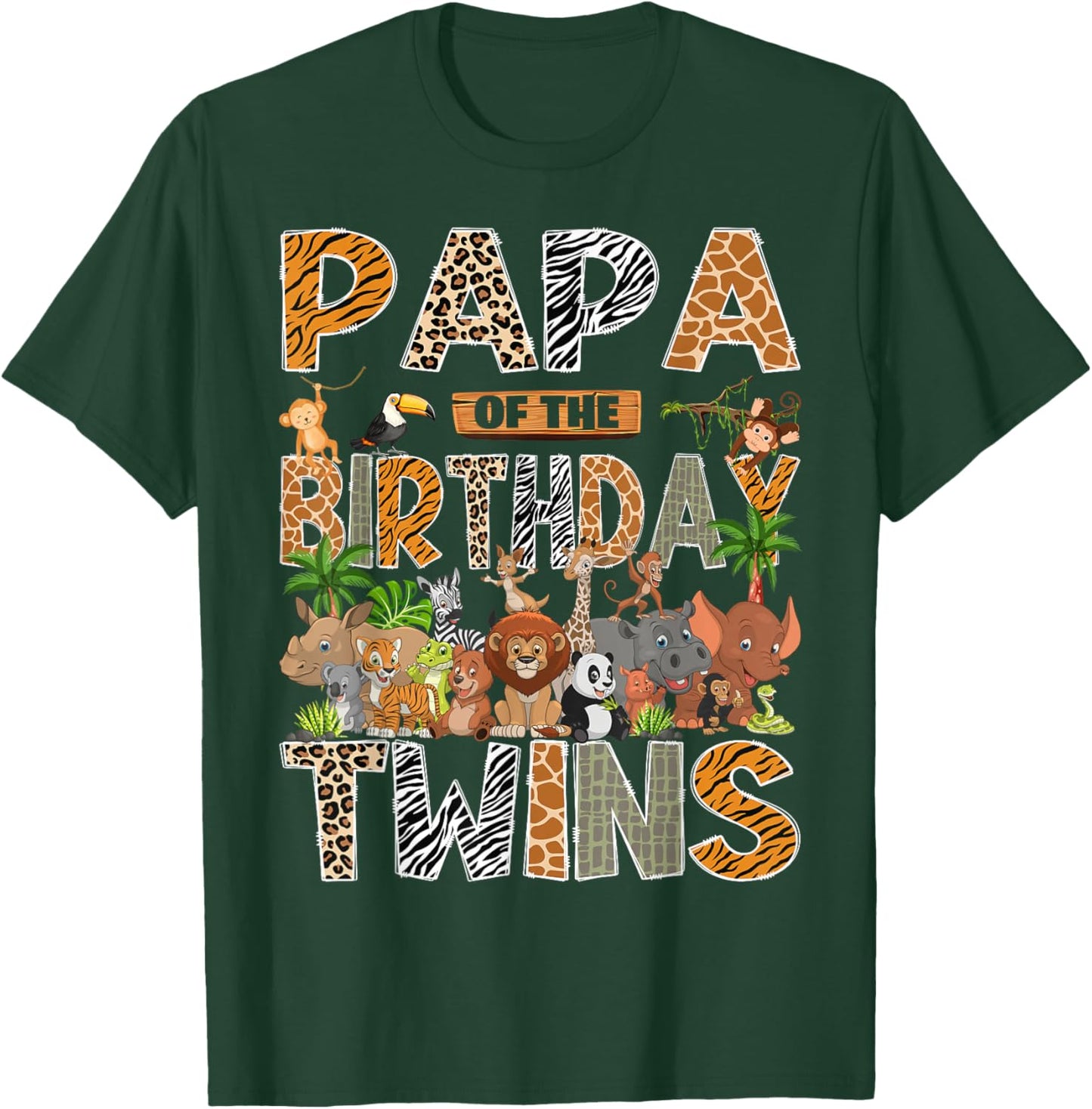 Papa of The Birthday Twins Safari Wild One Zoo Animal T-Shirt - T-Shirt | Forest