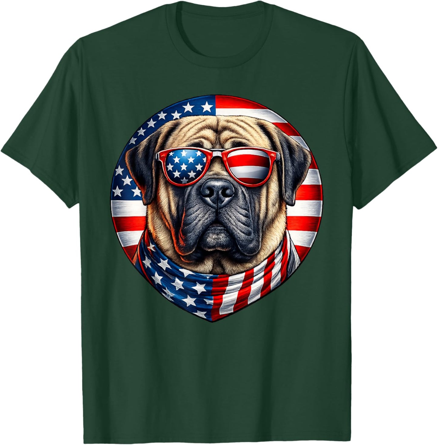 American Flag English Mastiff Dog Sunglasses 4th of July T-Shirt - T-Shirt | Forest