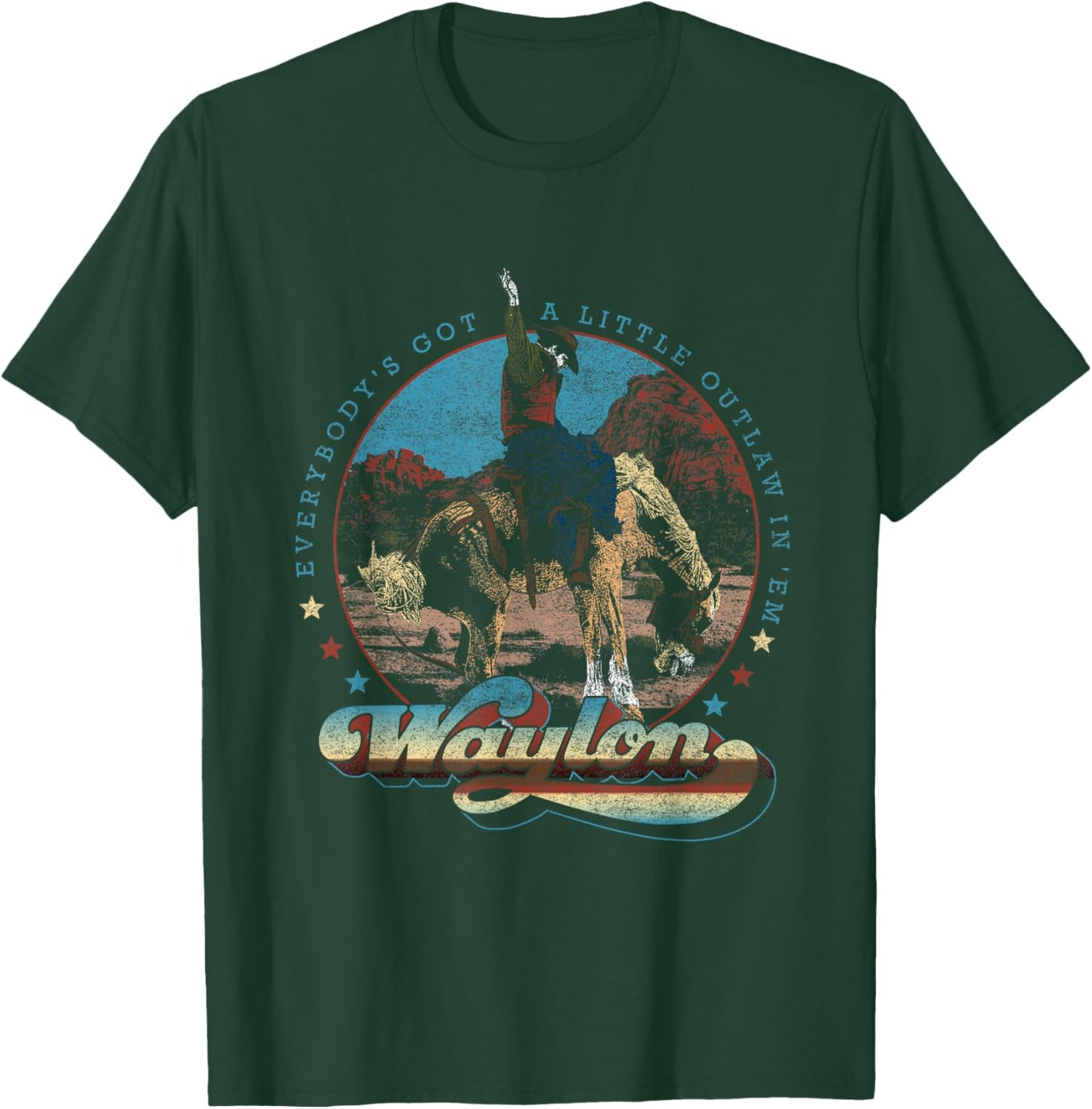 Waylon Jennings - Official Merchandise - Black Cowboy - -Adults - Short Sleeve - - Small T-Shirt - T-Shirt | Forest