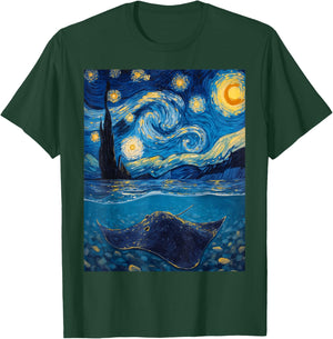Van Gogh's Starry Night Stingray Flat Swimmer Animal Lovers T-Shirt - T-Shirt | Forest