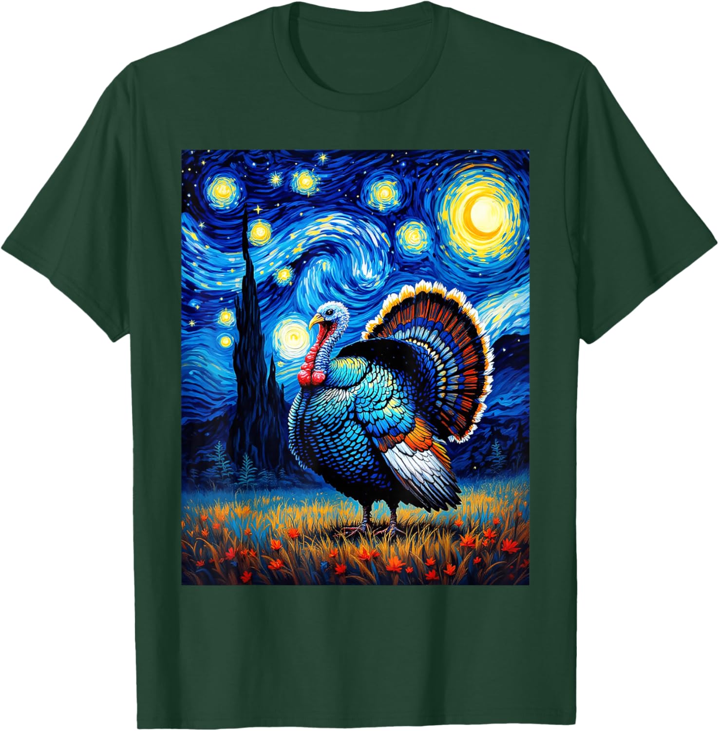 Van Gogh's Starry Night Wild Turkey Gobbler Animal Lovers T-Shirt - T-Shirt | Forest