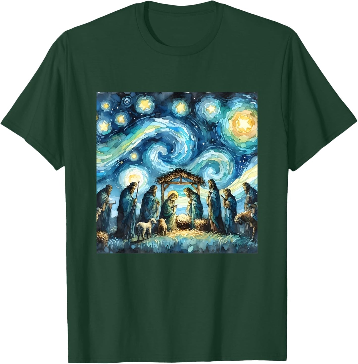 Nativity Scene Starry Night Christmas Starry Night Van Gogh T-Shirt - T-Shirt | Forest
