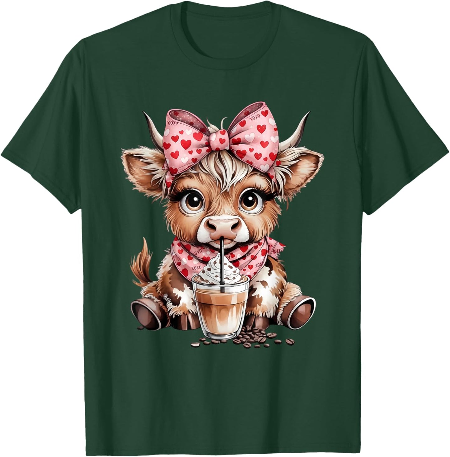Highland Cow Coffee Leopard Bow Cowgirl Women Girls T-Shirt - T-Shirt | Forest
