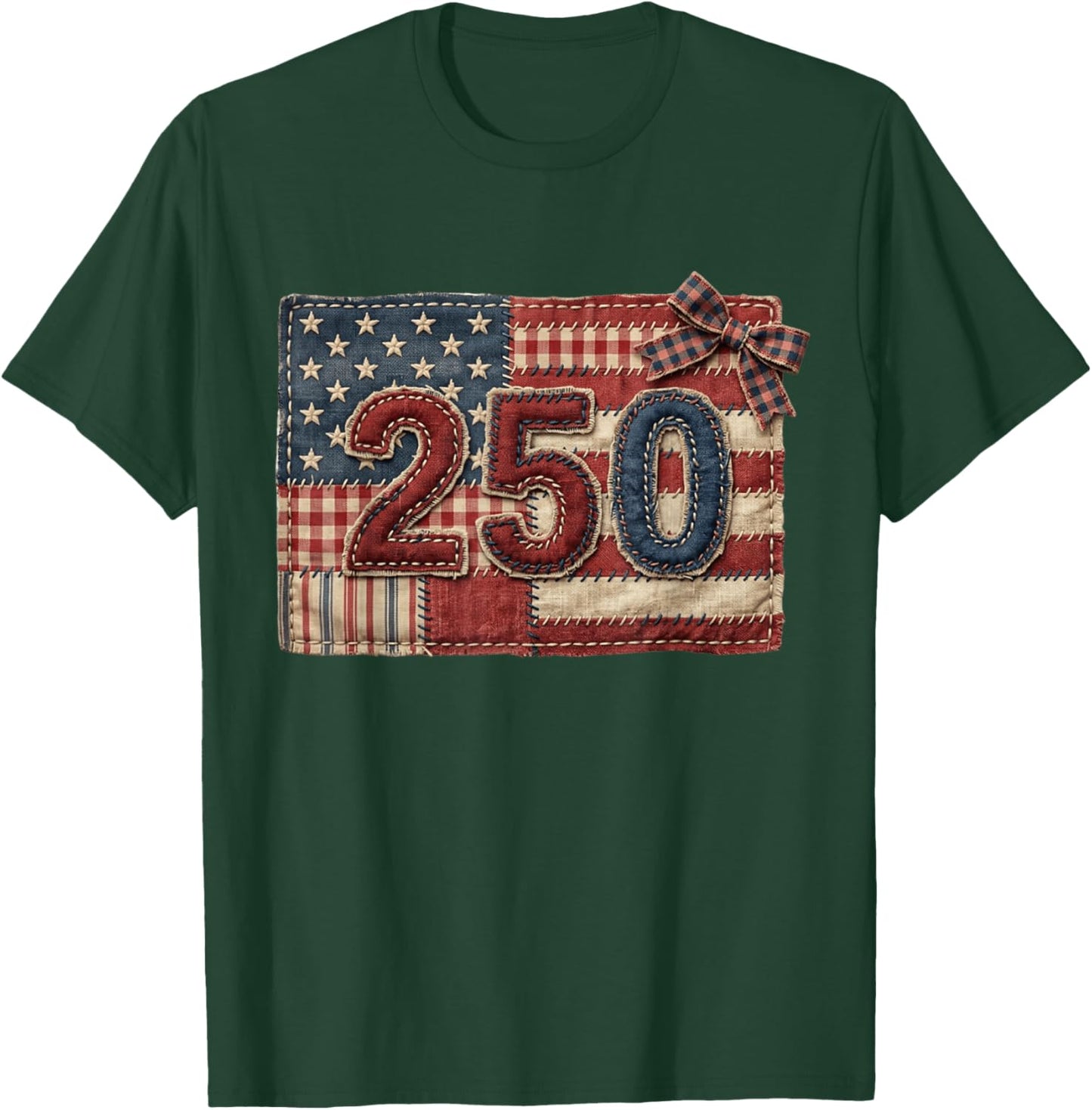 USA 250 Patriotic Patchwork American Flag 4th of July T-Shirt - T-Shirt | Forest