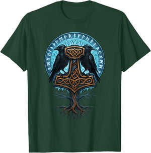 Yggdrasil Mjolnir Hammer Thor Ravens of Odin Huginn Muninn T-Shirt - T-Shirt | Forest