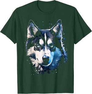 Husky Motif Pet Illustration Dog Husky T-Shirt - T-Shirt | Forest