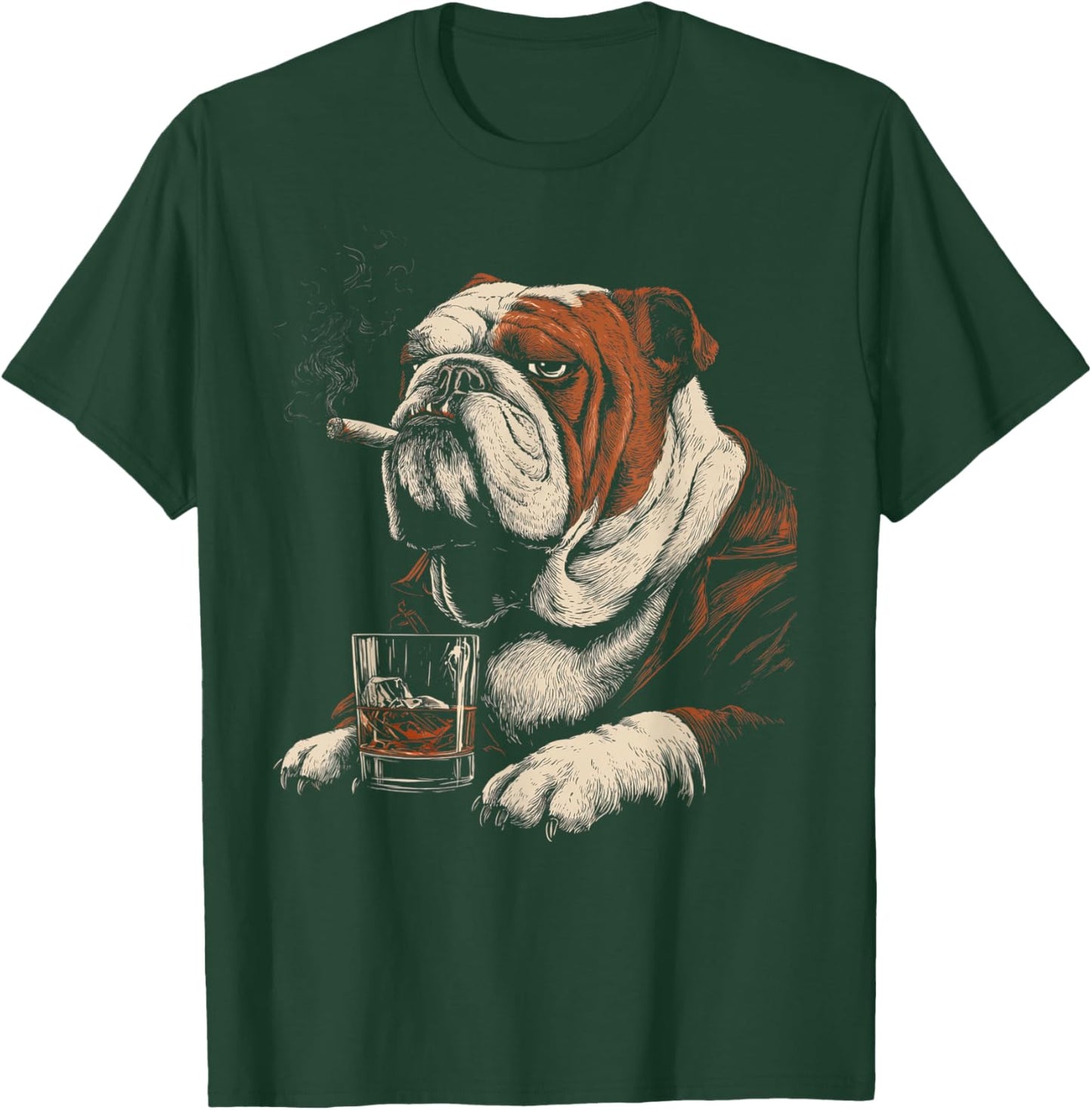 Bulldog Smoking Cigarette Whisky Lover Funny Dog T-Shirt - T-Shirt | Forest
