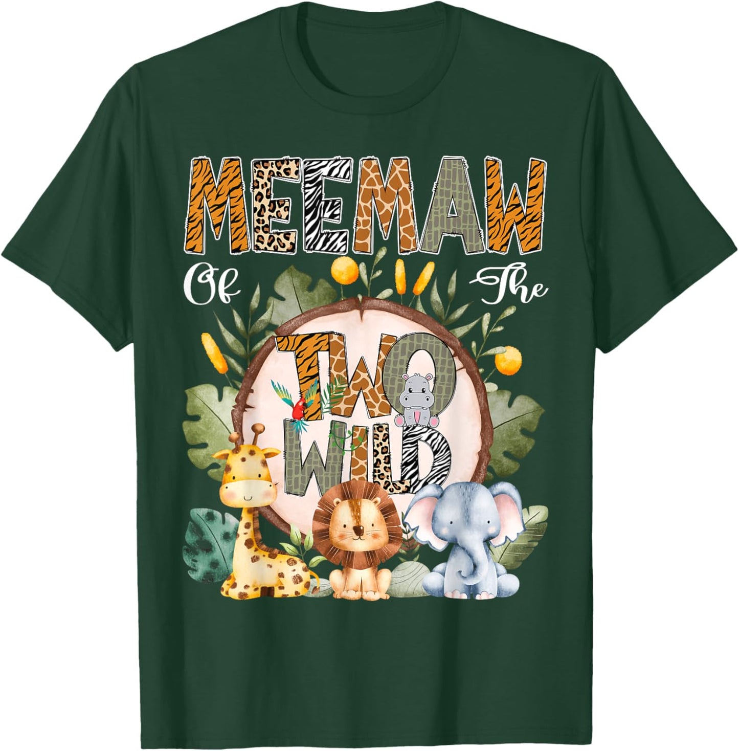 Meemaw Of The Two Wild Animal Safari 2Nd Birthday Party T-Shirt - T-Shirt | Forest