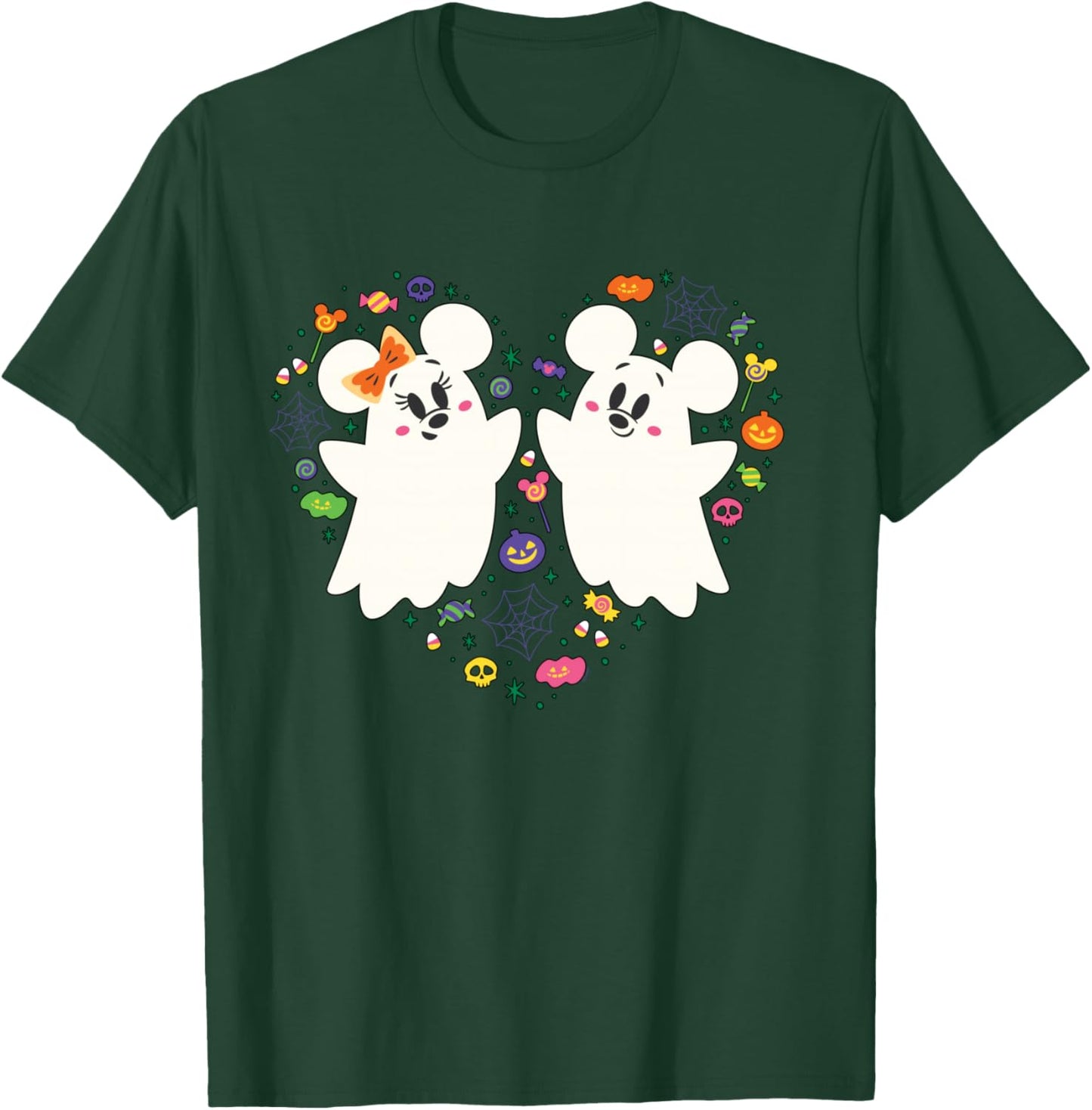 Disney Mickey and Minnie Cute Little Ghosts Halloween Heart T-Shirt - T-Shirt | Forest