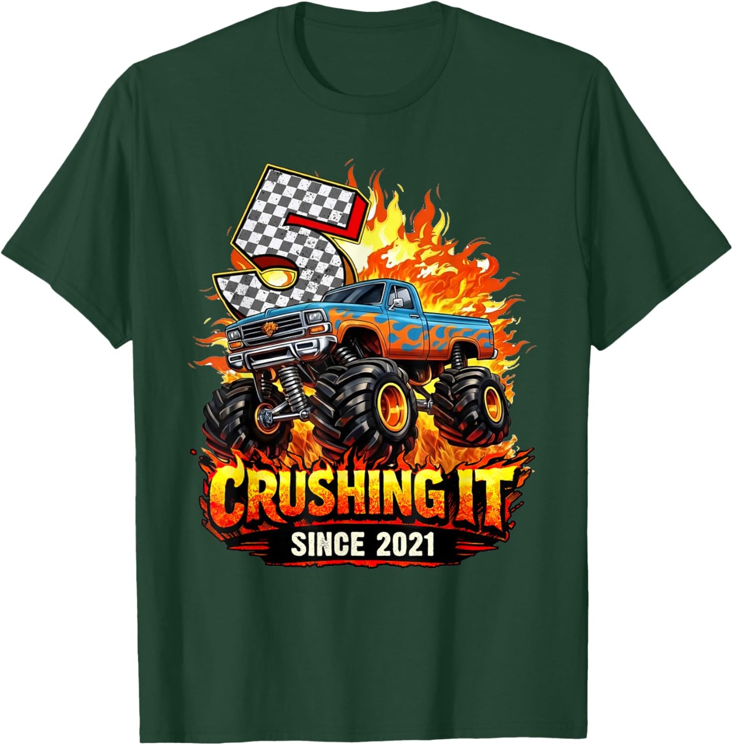 Birthday 5th Monster Truck 5 Year Old Since 2021 Boys Kids T-Shirt - T-Shirt | Forest