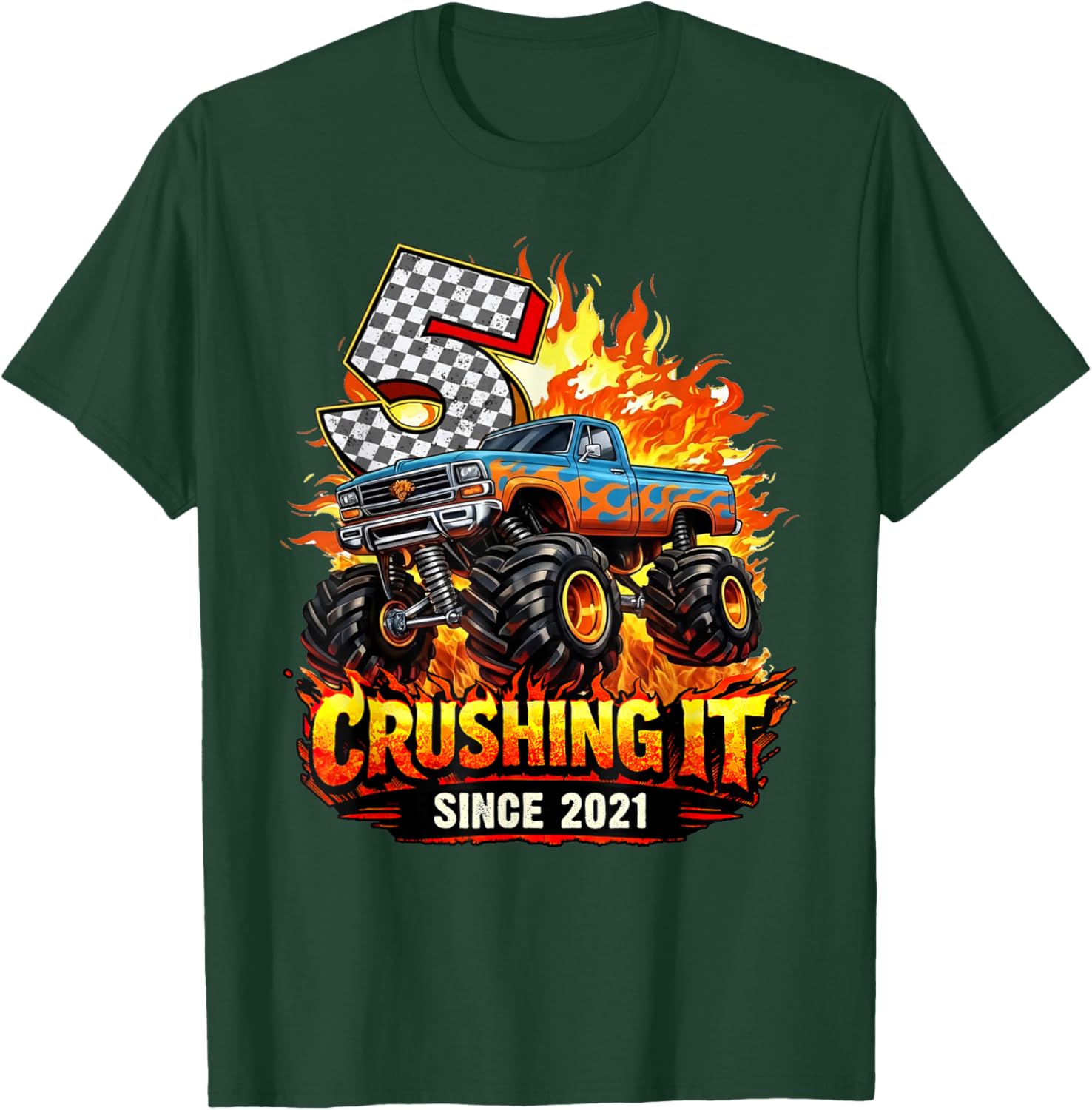 Birthday 5th Monster Truck 5 Year Old Since 2021 Boys Kids T-Shirt - T-Shirt | Forest