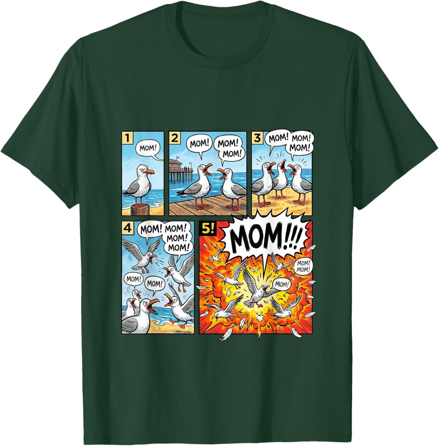 Funny Seagull Mom Comic Strip Yelling MOM Explosion Mothers T-Shirt - T-Shirt | Forest