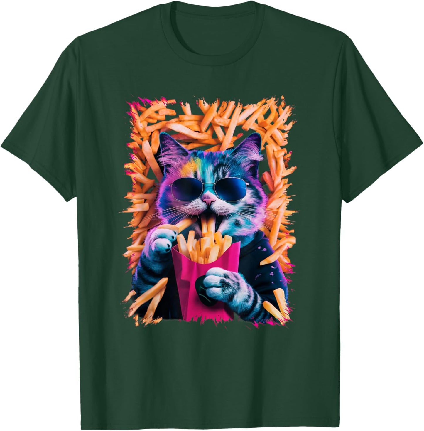 Funny Cat French Fries Humorous Potato Food Lovers Women Kids T-Shirt - T-Shirt | Forest