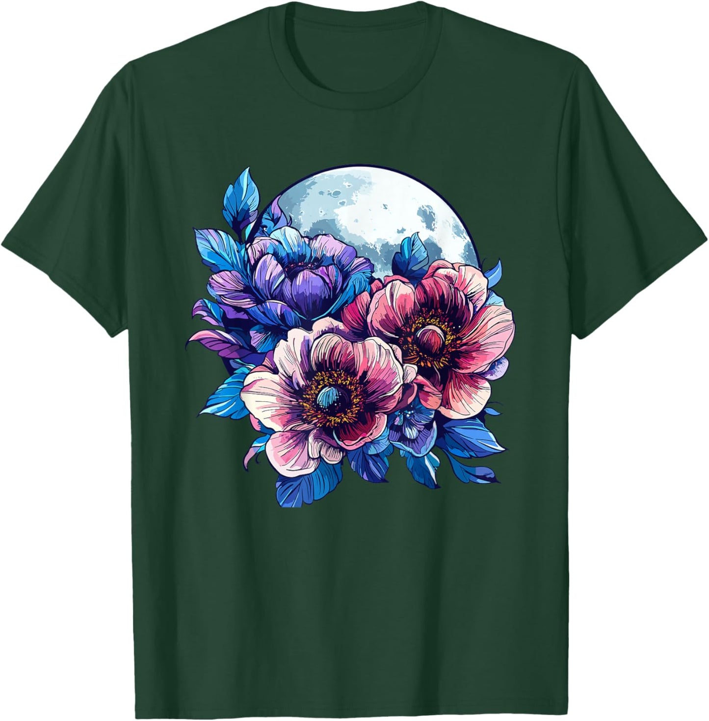 Midnight Bloom Moon Bouquet de Fleurs de Pivoine T-Shirt - T-Shirt | Forest
