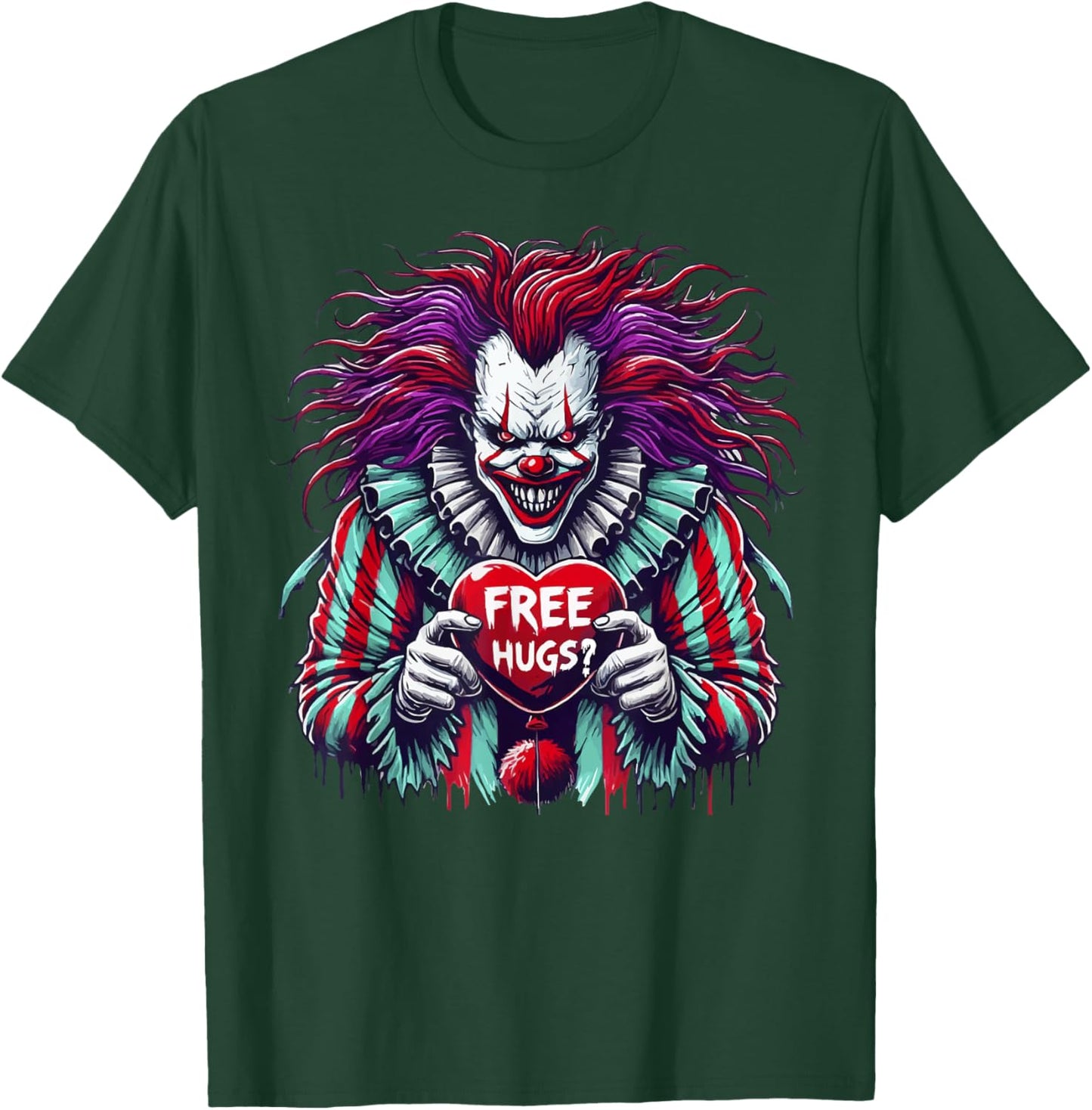 Free Hugs? Scary Horror Clown Lazy Halloween Costume T-Shirt - T-Shirt | Forest