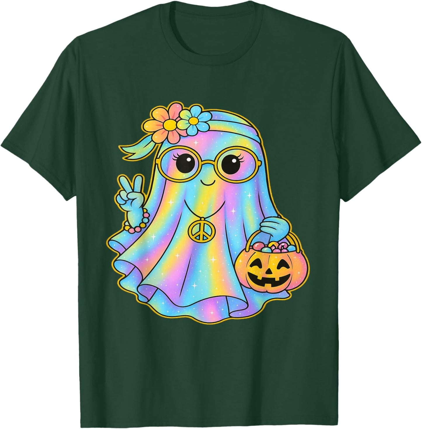Girls Coquette Bow Ghost Pretty Pastel Hippie Halloween T-Shirt - T-Shirt | Forest