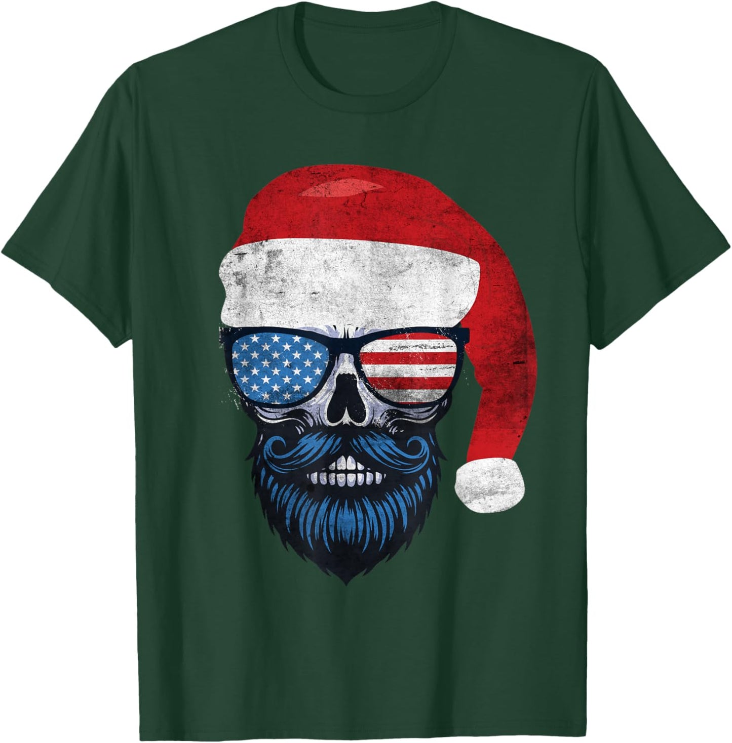Hipster Santa US Flag Bearded Skull Sunglasses Patriotic T-Shirt - T-Shirt | Forest