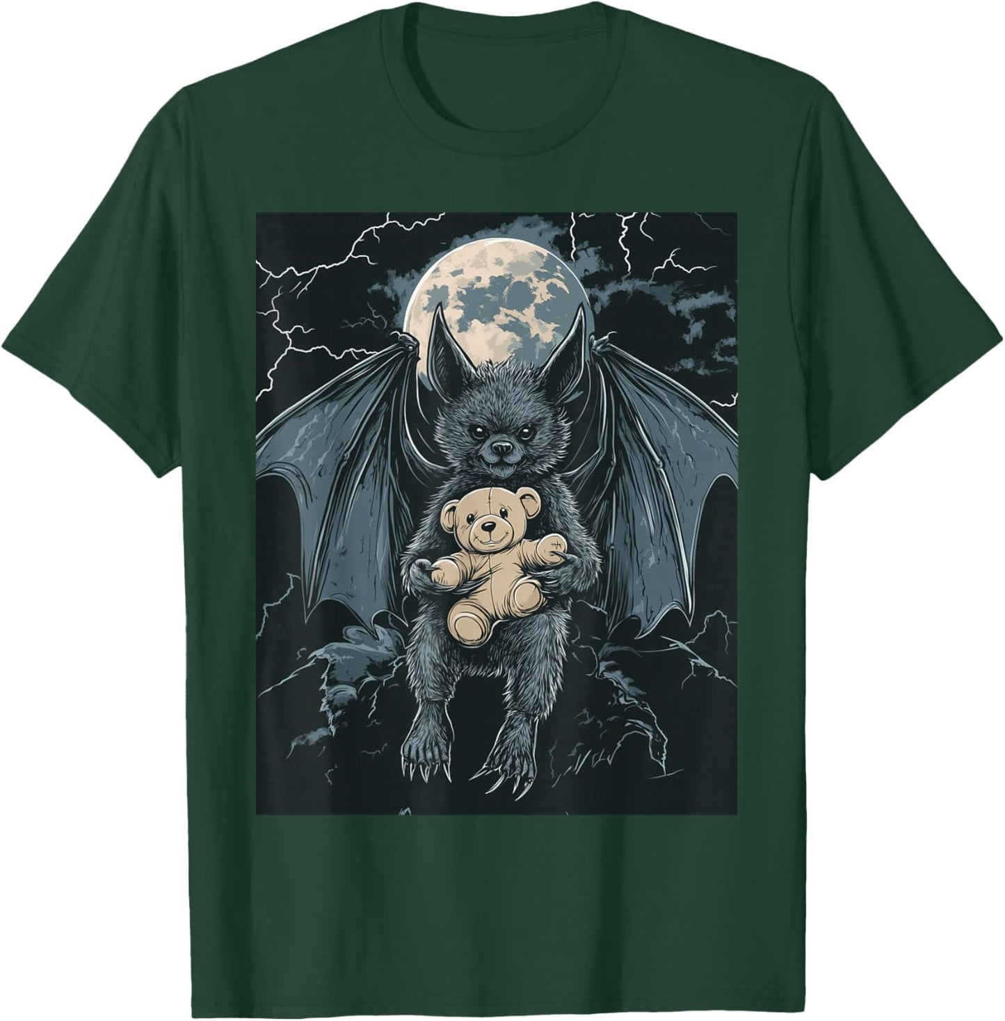 Bat Teddy Bear Moon Men's Gothic Women's Bat T-Shirt - T-Shirt | Forest