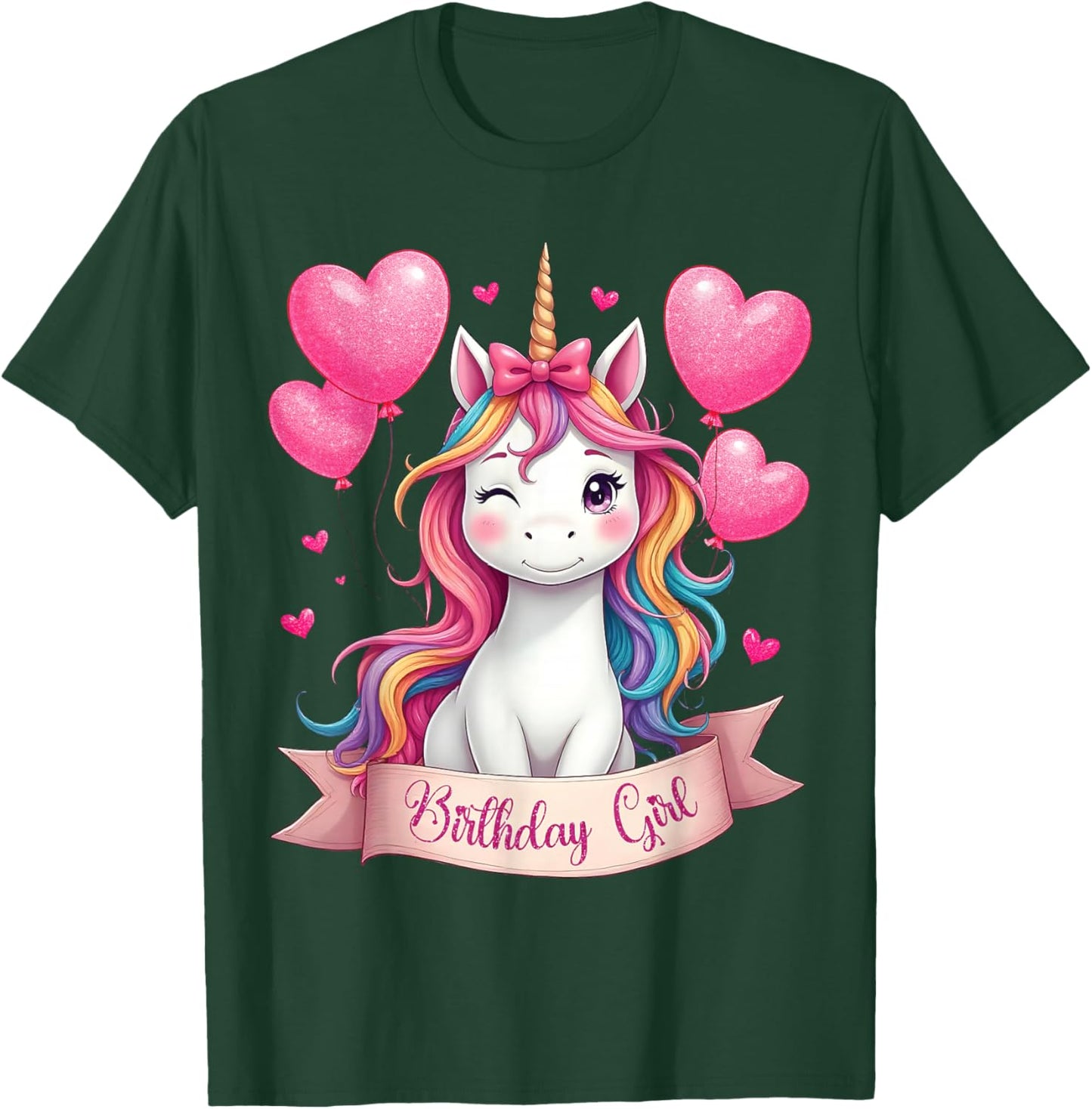 Unicorn Birthday Girl Rainbow Unicorn with Heart Balloons T-Shirt - T-Shirt | Forest