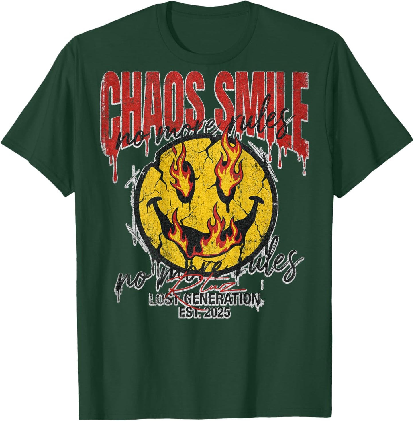 Backprint Streetwear Mode Fashion Damen Herren Retro Smile T-Shirt - T-Shirt | Forest
