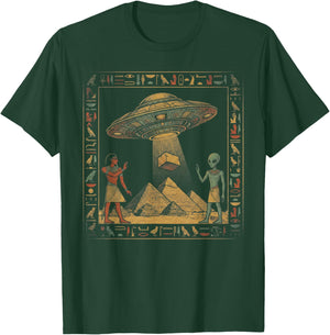 Vintage UFO Alien Sci Fi Ancient Egypt Art Retro 90s Graphic T-Shirt - T-Shirt | Forest