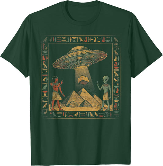 Vintage UFO Alien Sci Fi Ancient Egypt Art Retro 90s Graphic T-Shirt - T-Shirt | Forest