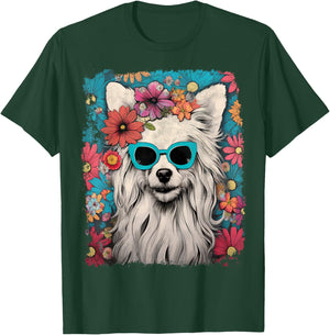 Pet Dog Face Vintage Chinese Crested Dog Floral Graphic T-Shirt - T-Shirt | Forest