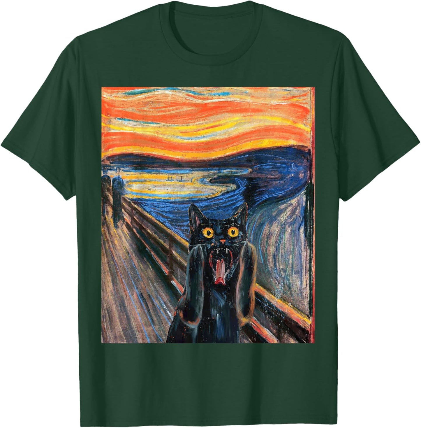 The Scream Black Cat by Munch Edvard Famous Painting Funny T-Shirt - T-Shirt | Forest